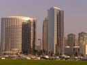 Sleek buildings along San Diego harbour.